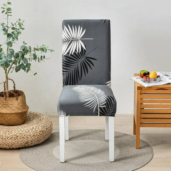 Chair Cover Gray Leaf Print Elastic Slipcover For Dining Decor Furniture Slipcovers