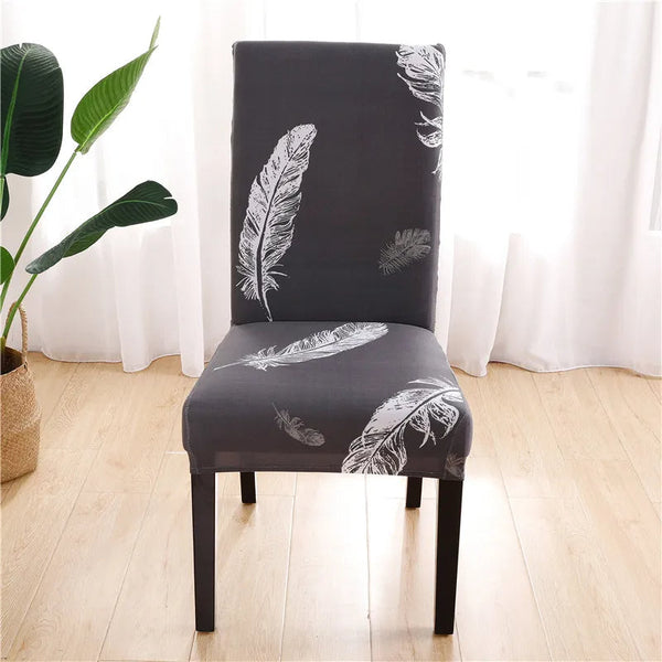 Chair Cover Dark Gray Leaf Print Elastic Slipcover For Dining Decor Furniture Slipcovers