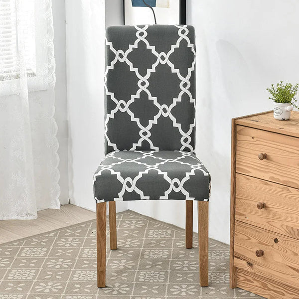 Chair Cover Gray Chain Link Pattern Elastic Slipcover For Dining Decor Furniture Slipcovers