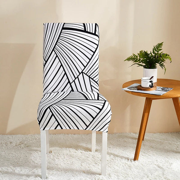 Chair Cover White With 3D Stripe Pattern Elastic Slipcover For Dining Decor Slipcovers