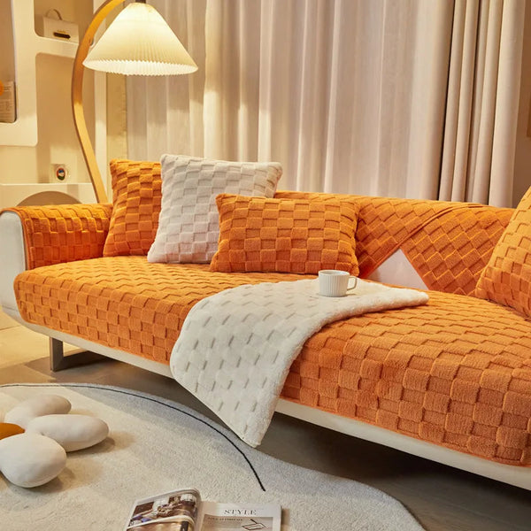 Sofa Towel Super Soft Orange Velvet Plush Non Slip Sectional Covers Slipcovers