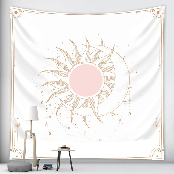 Tapestry Pink Sun Moon Dance 150X130cm Bohemian Decorative Sheet Art Tapestries