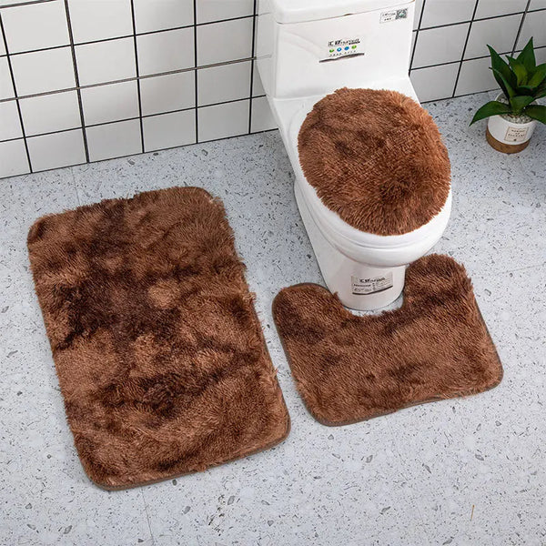Bath Mat Set Coffee Brown Bathroom Silk Tie Dye Non Slip Rug Toilet Covers Bath Mats Rugs & Toilet Covers