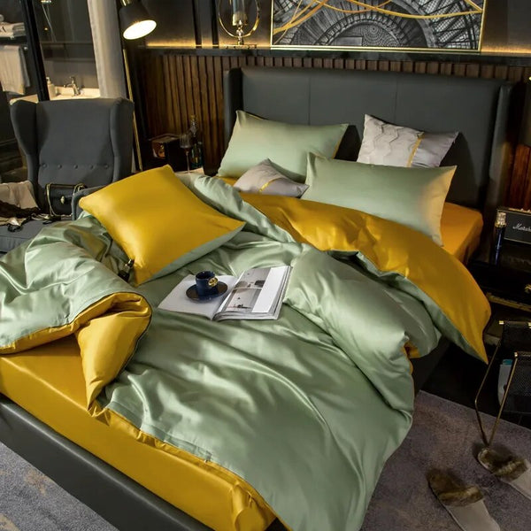 Bed Sheet Green Yellow Ultra Soft Luxury Egyptian Cotton Cover Double Size Set Sheets