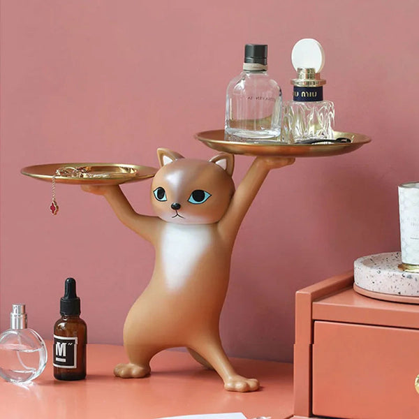 Home Figurine White Cat Tray Figurines For Interior Entrance Key Desktop Storage Sculptures & Figurines