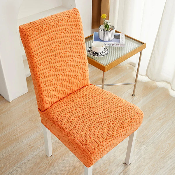 Chair Cover Orange Wavey Lines Design Elastic Material For Dining Room Slipcovers