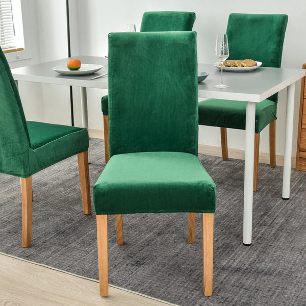 Green Velvet Plush Stretch Slipcover Elastic Spandex Chair Cover For Dining Room Kitchen Wedding Banquet Hotel Slipcovers