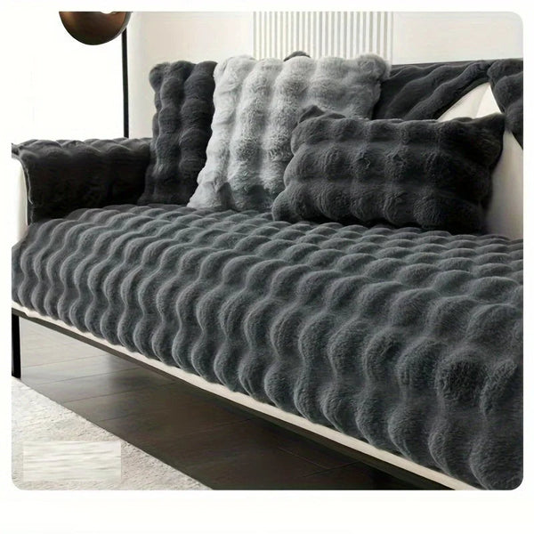 Sofa Towel Super Soft Rabbit Plush Dark Gray Thicken Bubble Velvet Slipcover Slipcovers