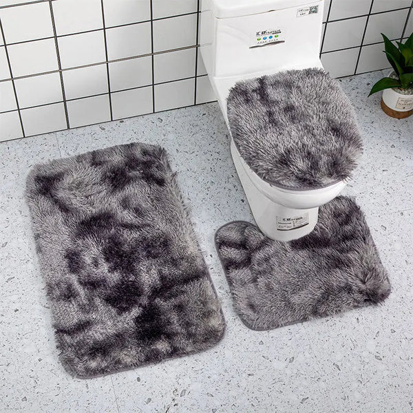 Grey Bathroom Silk Tie Dye Non Slip Rug Shower Carpets Toilet Lid Cover Set Bath Mats Rugs & Toilet Covers