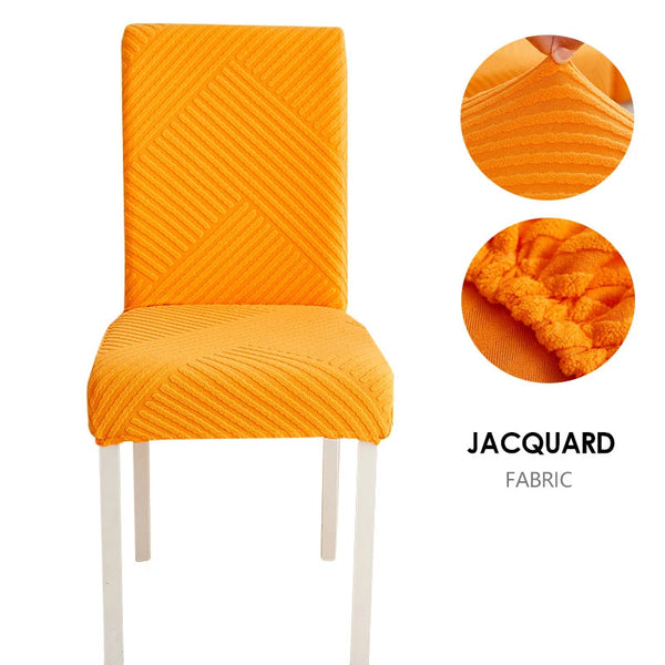 Chair Cover Orange Knitted Lines Design Anti Dirt Elastic Material For Dining Room Kitchen Wedding Hotel Banquet Restaurant Slipcovers