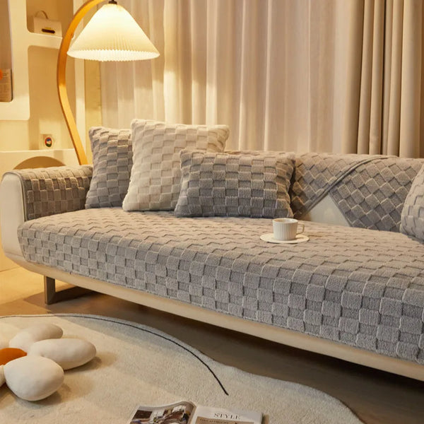 Sofa Towel Super Soft Gray Velvet Plush Non Slip Sectional Covers Slipcovers