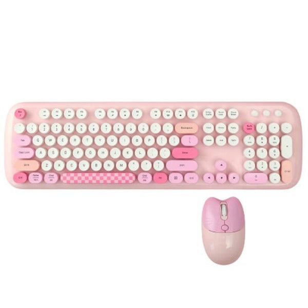 Bluetooth Keyboard Mouse Combo Set Pink Retro Design Wireless Soft Touch Keys Keyboards & Keypads