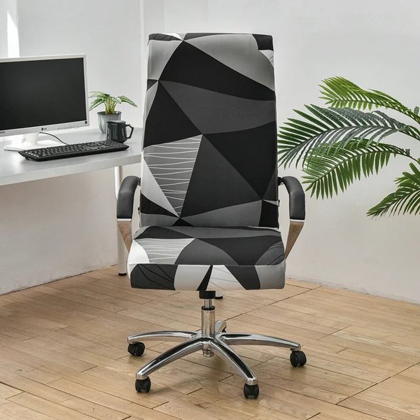Office Chair Cover Black White Geometric Pattern Medium Non Slip Armrest Protector Chair Covers