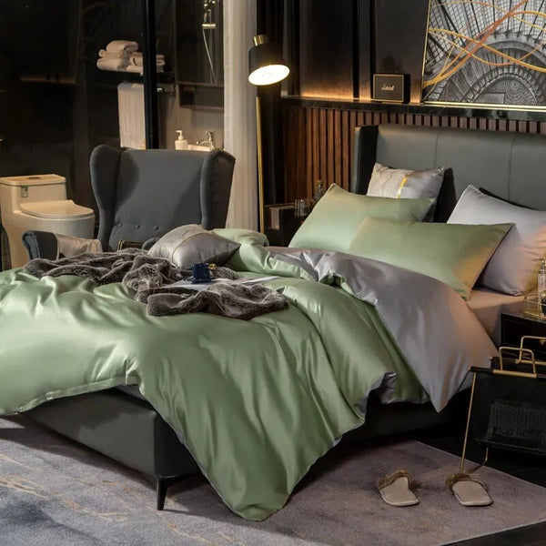 Bed Sheet Green Light Grey Ultra Soft Luxury Egyptian Cotton Cover Twin Size 4 Pcs Set Sheets