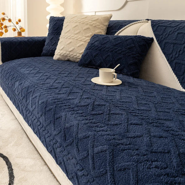 Sofa Towel Velvet Plush Quilted Navy Blue Non Slip Sectional Cover Slipcovers