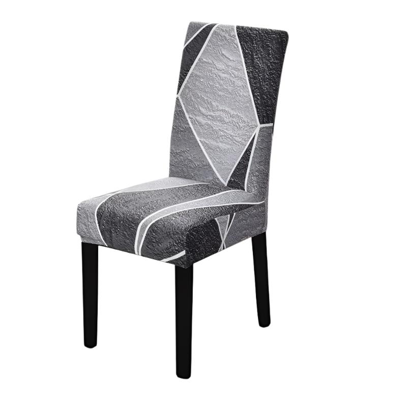 Chair Cover Grey With Shapes Design Anti Dirt Elastic Material For Dining Room Slipcovers