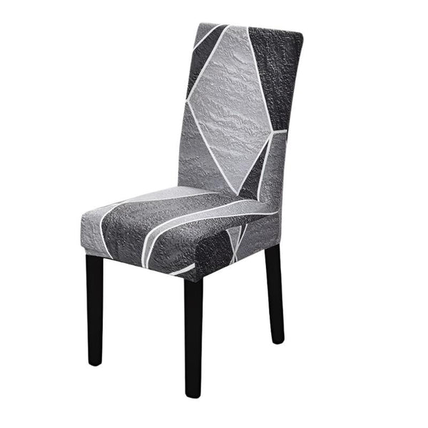 Chair Cover Grey With Shapes Design Anti Dirt Elastic Material For Dining Room Slipcovers