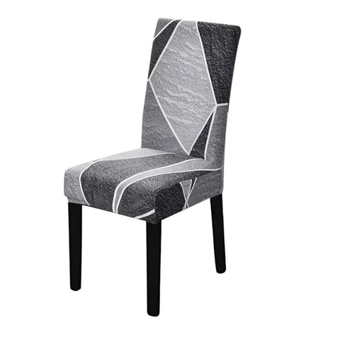 Chair Cover Grey With Shapes Design Anti Dirt Elastic Material For Dining Room Slipcovers