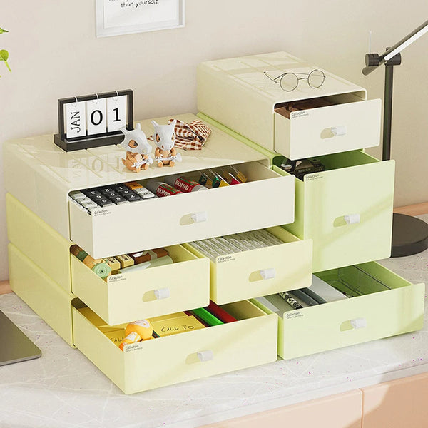 Storage Box Green 20X20x5cm Desktop Stackable Drawer Office Organizer Storage Boxes
