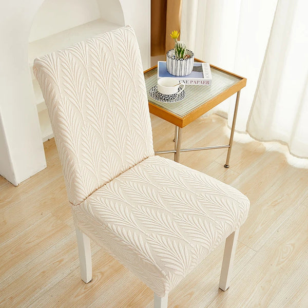 Chair Cover Beige Series Leaf Lines Design Elastic Material For Dining Room Kitchen Slipcovers