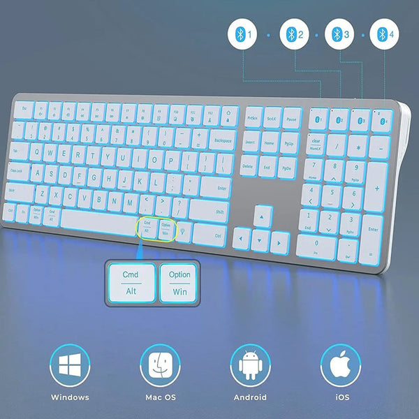 Bluetooth Keyboard Black Full Size Rechargeable Backlight Gaming Number Keys Keyboards & Keypads