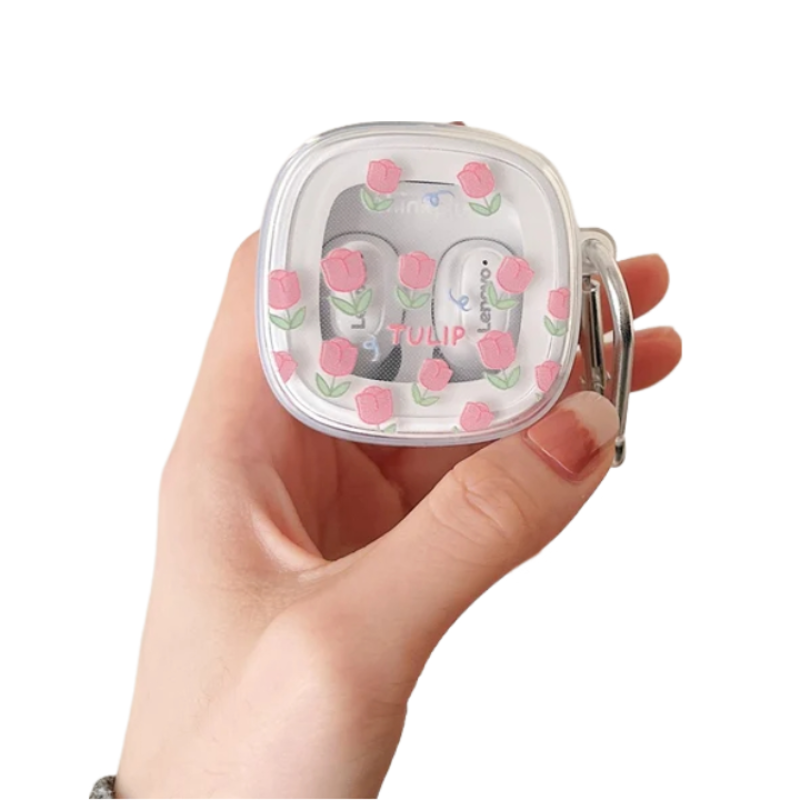Earphone Case Pink Tulip For Lenovo Xt62 Tws Soft Tpu Transparent Headset Cover Earbud Cases