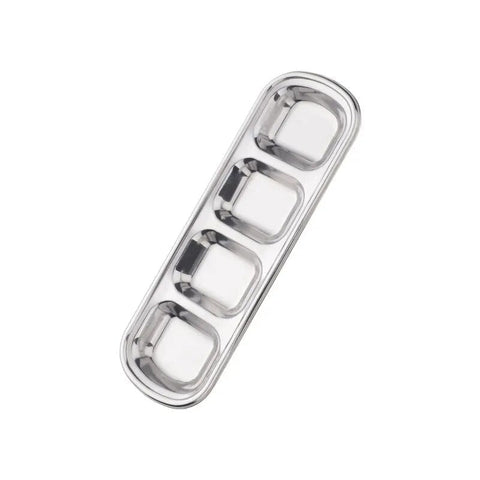 Silver Stainless Steel 4 Grid Seasoning Sauce Dish Dipping Kitchenware Plates