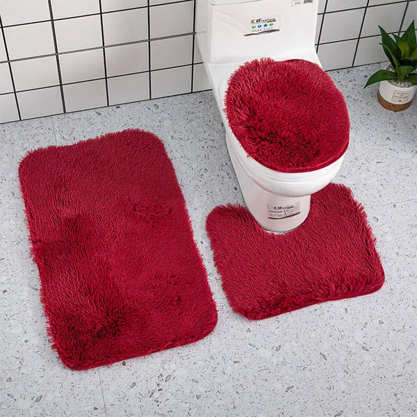 Bath Mat Set Burgundy Bathroom Silk Tie Dye Toilet Soft Non Slip Rug Bath Mats Rugs & Toilet Covers