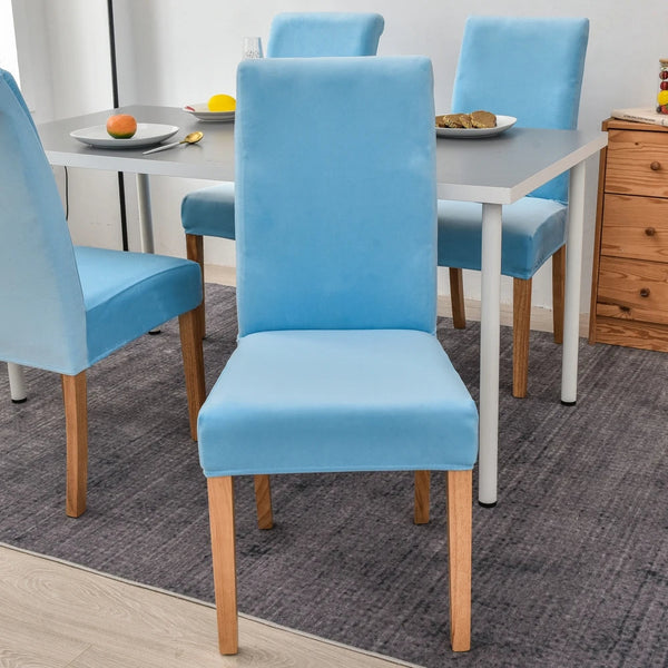 Sky Blue Velvet Plush Stretch Slipcover Elastic Spandex Chair Cover For Dining Room Kitchen Wedding Banquet Hotel Slipcovers