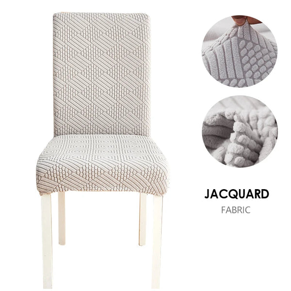 Chair Cover Light Grey Checkered Line Design Anti Dirt Elastic Material Slipcovers
