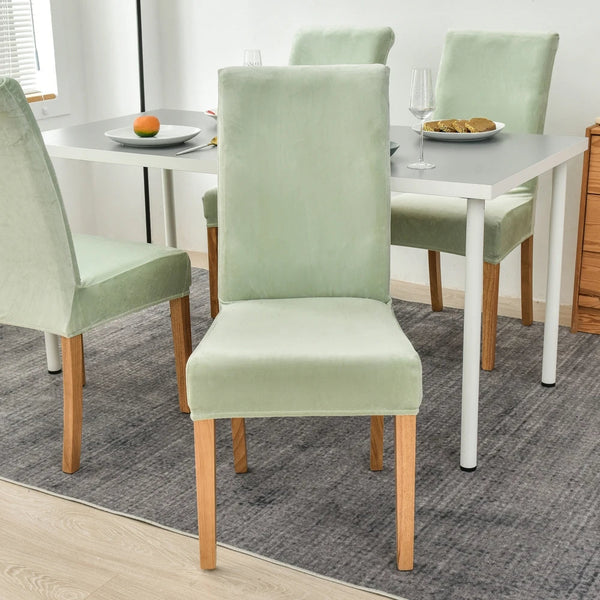 Light Green Velvet Plush Stretch Slipcover Elastic Spandex Chair Cover For Dining Room Kitchen Wedding Banquet Hotel Slipcovers