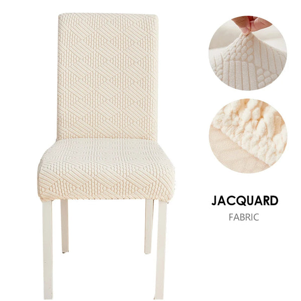 Chair Cover Beige Checkered Line Design Anti Dirt Elastic For Dining Room Kitchen Slipcovers