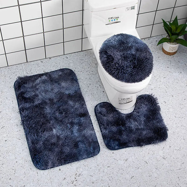 Bath Mat Set Navy Blue Bathroom Silk Tie Dye Non Slip Rug Toilet Lid Cover Bath Mats Rugs & Toilet Covers