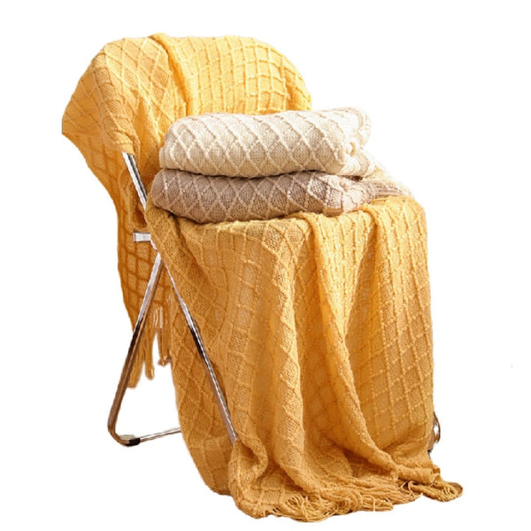 Yellow Blanket Faux Cashmere Sofa Cover Nordic Style Knit Plaid Throw 130X230cm Blankets