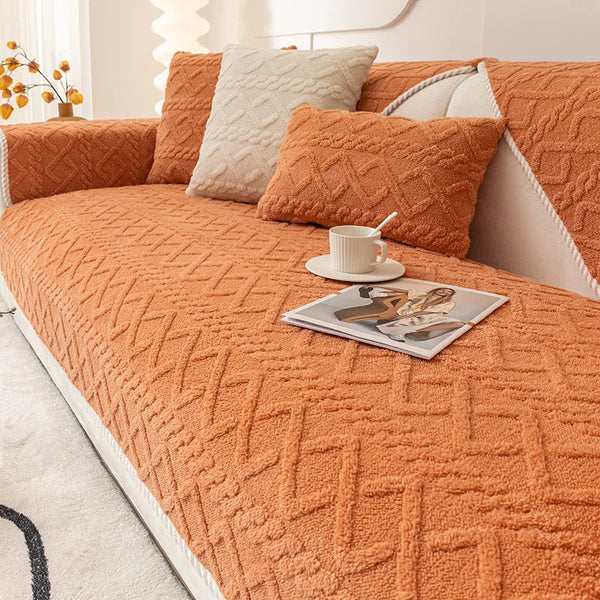 Sofa Towel Velvet Plush Quilted Orange Super Soft Non Slip Sectional Cover Slipcovers
