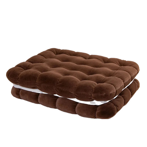 Plush Dark Brown Square Double Biscuit Shape Stuffed Soft Pillow Cushion Decor Cushions & Decorative Pillows