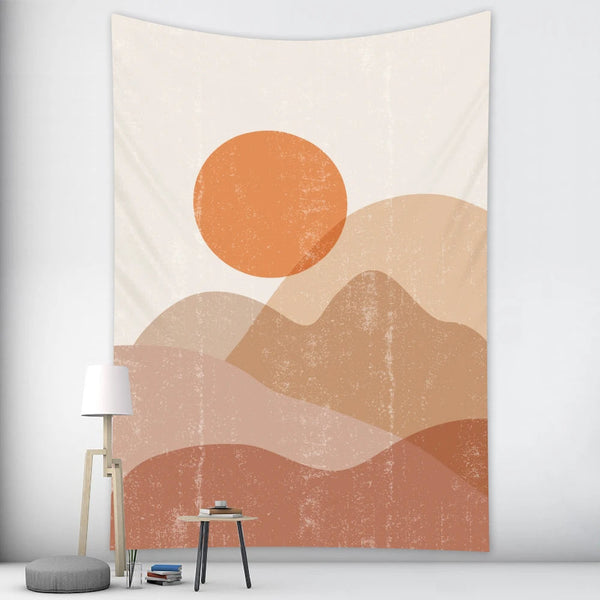 Tapestry Sun Behind The Hill Mural 230X150cm Psychedelic Scene Art Tapestries