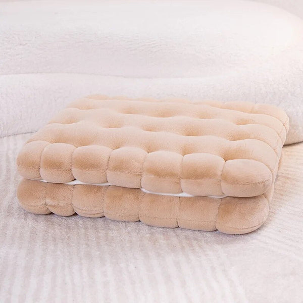 Plush Pillow Light Brown Square Double Biscuit Shape Stuffed Soft Cushion Cushions & Decorative Pillows