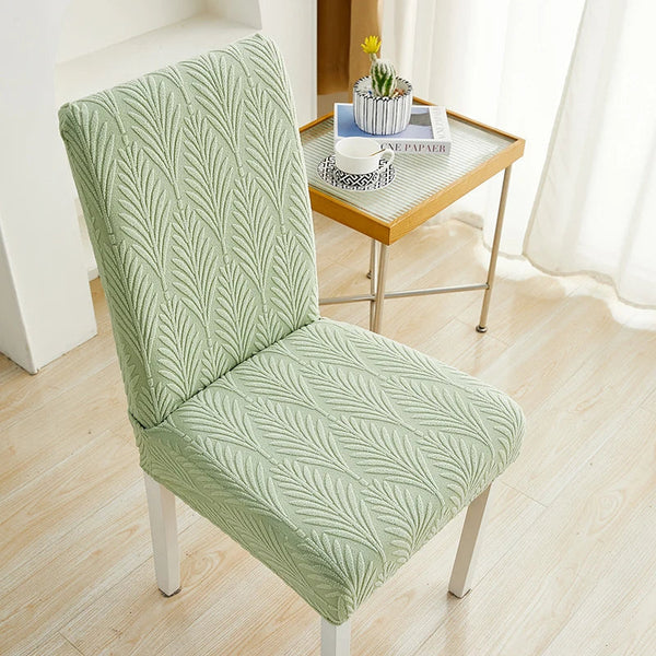 Chair Cover Light Green Leaf Lines Design Elastic Material For Dining Room Slipcovers