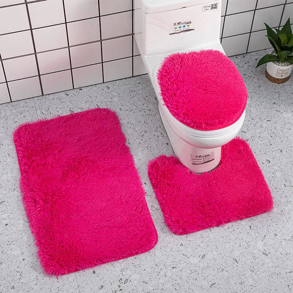 Bath Mat 3Pc Rose Red Bathroom Silk Tie Dye Toilet Soft Non Slip Rug Set Bath Mats Rugs & Toilet Covers