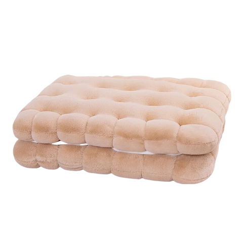Plush Pillow Light Brown Square Double Biscuit Shape Stuffed Soft Cushion Cushions & Decorative Pillows
