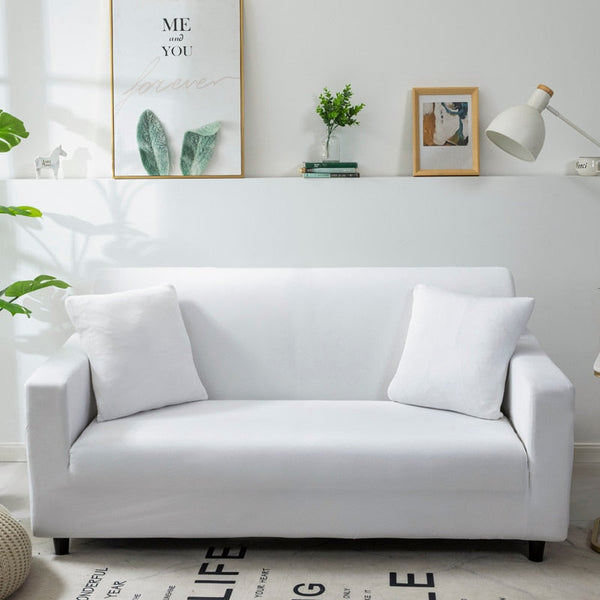 2 Seater Sofa Cover Plain White Elastic Stretchable Slipcover For Living Room Slipcovers
