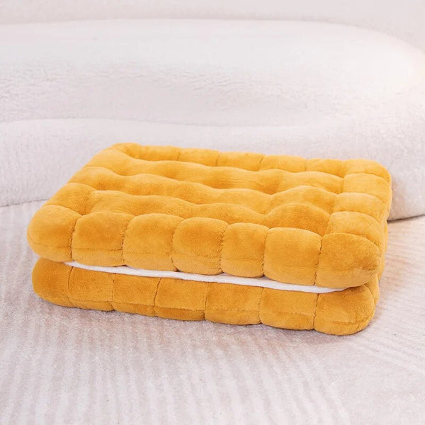 Plush Yellow Square Double Biscuit Shape Stuffed Soft Pillow Seat Cushion Cushions & Decorative Pillows