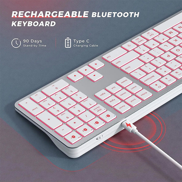 Bluetooth Keyboard Black Full Size Rechargeable Backlight Gaming Number Keys Keyboards & Keypads