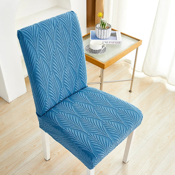 Chair Cover Blue Series Leaf Lines Design Elastic Material For Dining Room Slipcovers