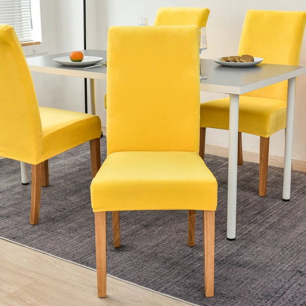 Bright Yellow Velvet Plush Stretch Slipcover Elastic Spandex Chair Cover For Dining Room Kitchen Wedding Banquet Hotel Slipcovers