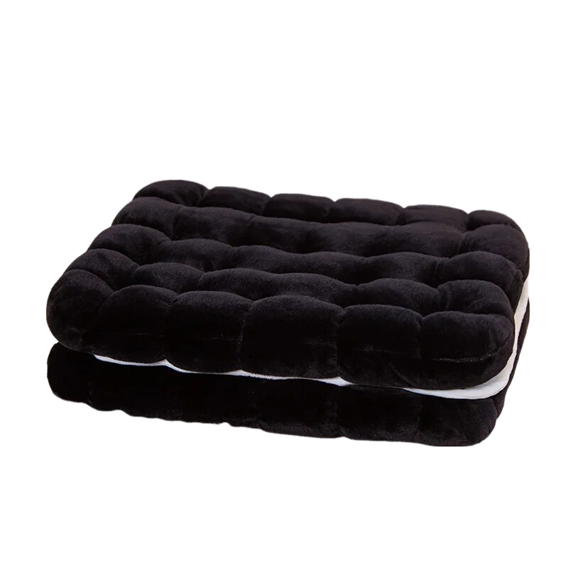 Plush Black Square Double Biscuit Shape Stuffed Soft Pillow Cushion Decor Cushions & Decorative Pillows