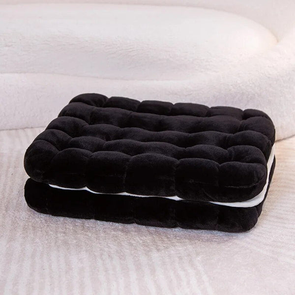 Plush Black Square Double Biscuit Shape Stuffed Soft Pillow Cushion Decor Cushions & Decorative Pillows