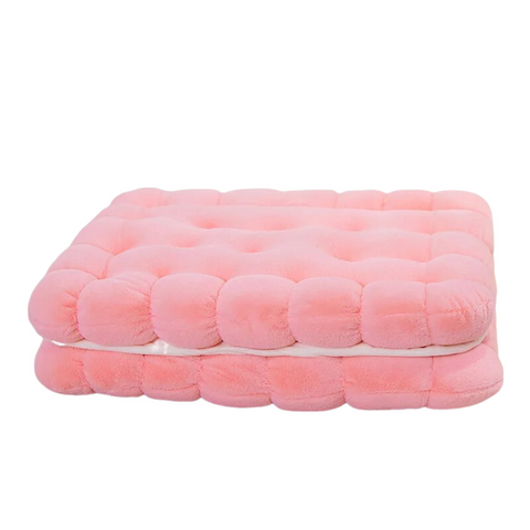 Plush Pink Square Double Biscuit Shape Stuffed Soft Pillow Cushion Decor Cushions & Decorative Pillows