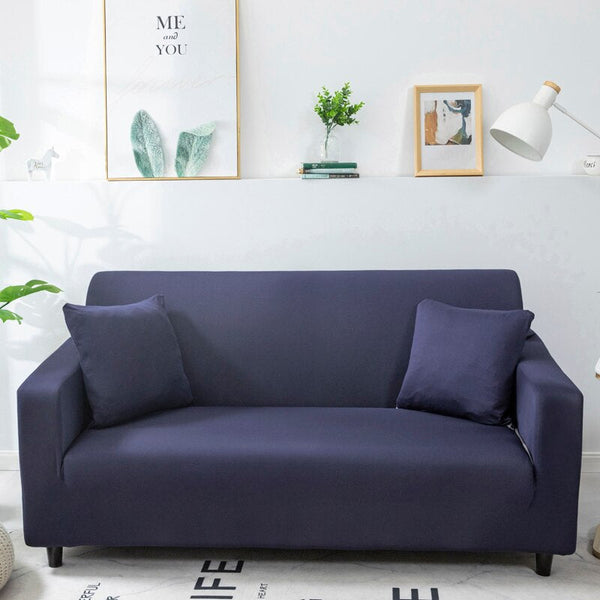 2 Seater Sofa Cover Plain Navy Blue Elastic Stretchable Slipcover For Living Room Slipcovers